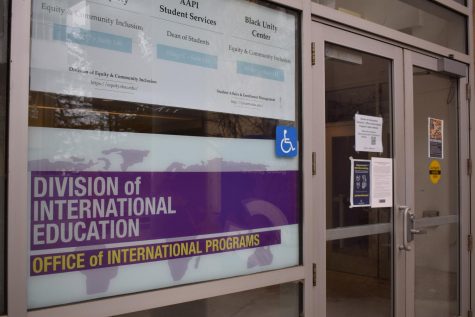 The entrance to the Division of International Education located at Village at Centennial Square at 1600 Holloway Avenue on March 15, 2021. (Lucky Whitburn-Thomas / Golden Gate Xpress)