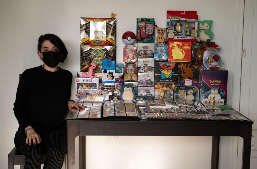 Micky+Gallegos%2C+25%2C+U.C.+Berkeley+music+graduate%2C+shows+off+her+collection+of+Pokemon+cards+and+items+that+have+been+collected+over+a+span+of+six+years+in+her+apartment+in+Berkeley%2C+Calif.%2C+on+April+16.+She+states+that+looking+for+the+most+valuable+items+is+not+what+makes+collecting+fun%2C+it%E2%80%99s+finding+what+she+likes+and+wants+for+the+collection.+%28Samantha+Laurey+%2F+Golden+Gate+Xpress%29