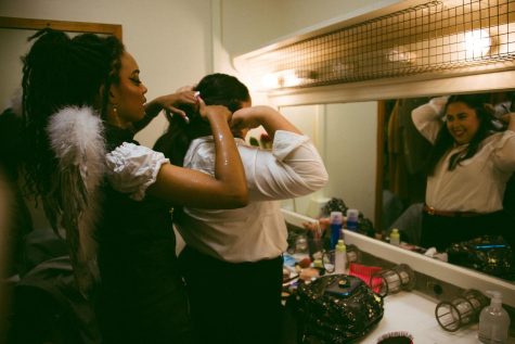Vanessa Barrantes gets ready before her first showing of Marisol at SF State on Nov. 12, 2021. (Garrett Isley / Golden Gate Xpress)