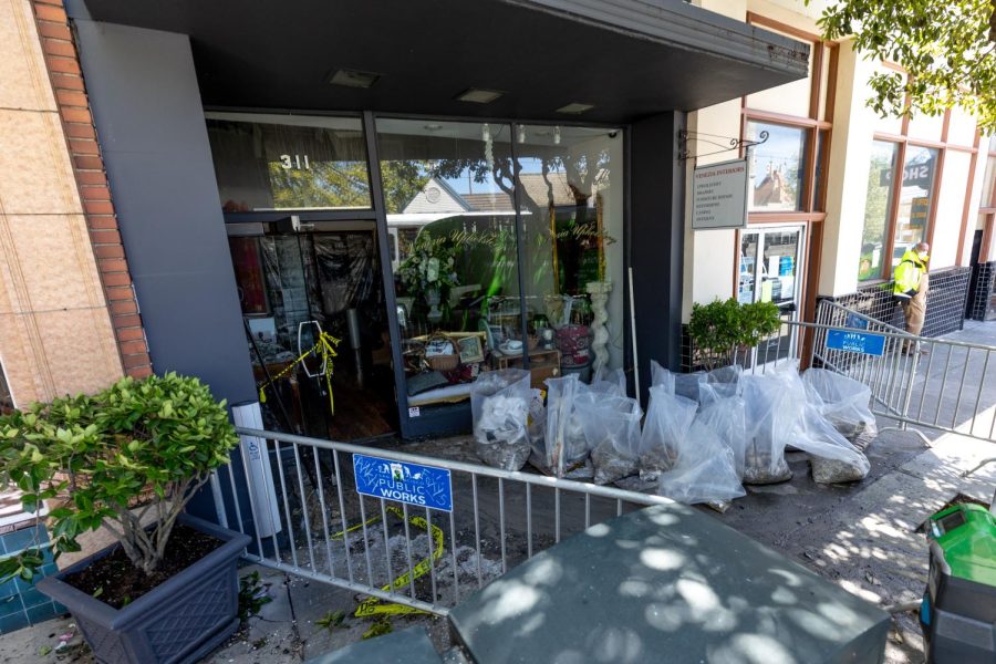 Venezia Interiors in West Portal  being cleaned on April 19 after Mondays fire. (Abraham Fuentes / Golden Gate Xpress)