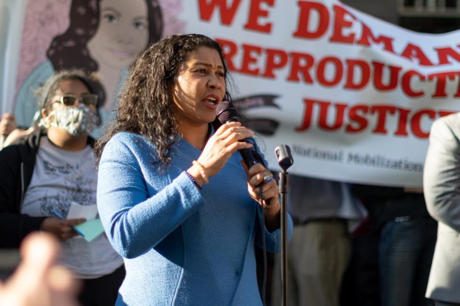 Mayor London. Breed speaks at a protest against the overturning of Roe v. Wade at the Phillip Burton Federal Building on May 4. (Abraham Fuentes / Golden Gate Xpress)