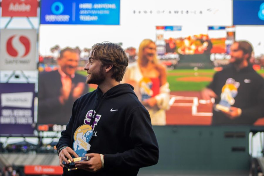 Jensen after receiving the CalHOPE Courage Award prior to the San Francisco Giants game against the Braves on Sept. 12. (Oliver Michelsen / Golden Gate Xpress)
