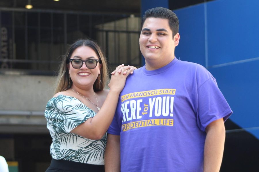 President of AS Karina Zamora and Chief of Staff Iese Esera, stand outside of the Cesar Chavez Student Center after the boards first bi-weekly meeting of the semester on Sept. 5. (Oscar Palma / Golden Gate Xpress)