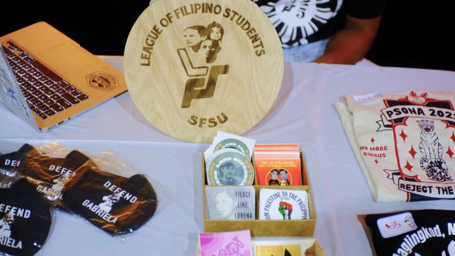 A photo of the merchandise being sold by the League of Filipino Students during the event for the organization’s fundraising efforts on Oct. 25, 2022.
(Miguel Francesco Carrion / Golden Gate Xpress) 