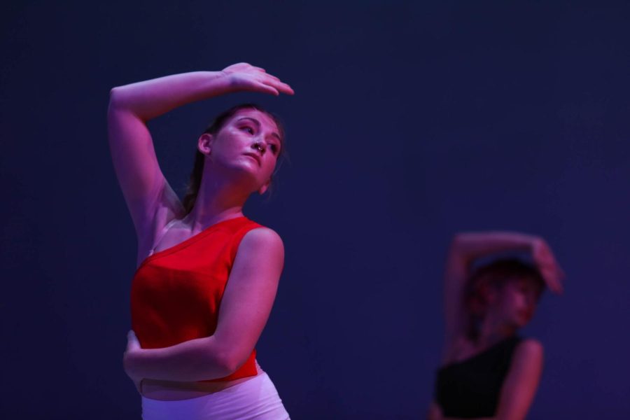 Megan Swartz dances in Thawra at rehearsals for the School of Theatre and Dances production Paradox in the Little Theatre on Oct. 19, 2022. (Juliana Yamada / Golden Gate Xpress)