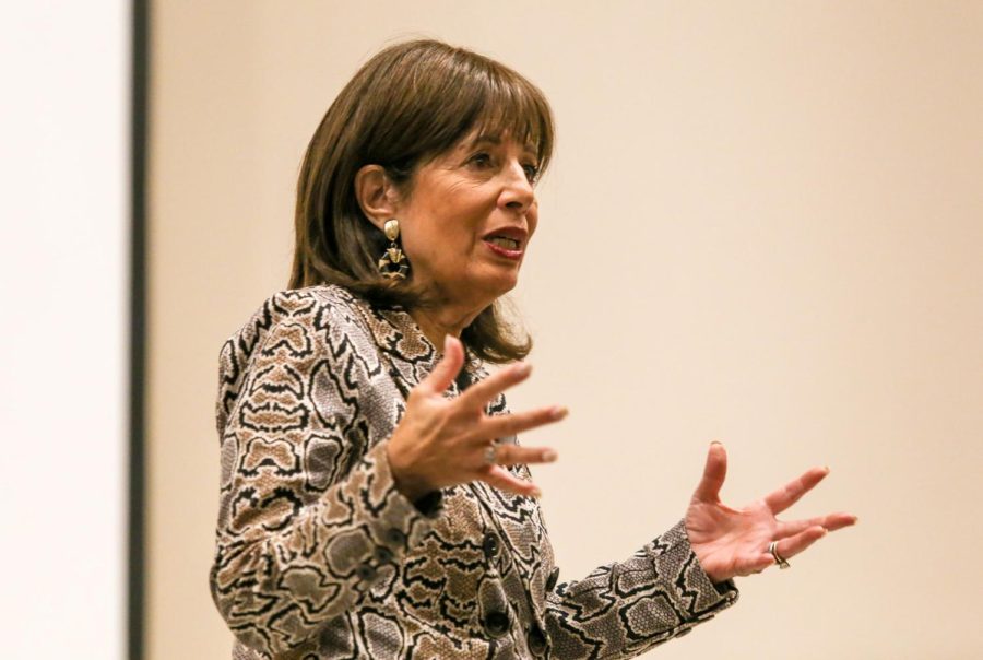 Rep. Jackie Speier responds to audience questions at a SF State Political Science department town hall on Oct. 3, 2022. Speier is set to retire in November after representing California’s 14th Congressional District, which includes SF State, since 2008. (Juliana Yamada / Golden Gate Xpress)