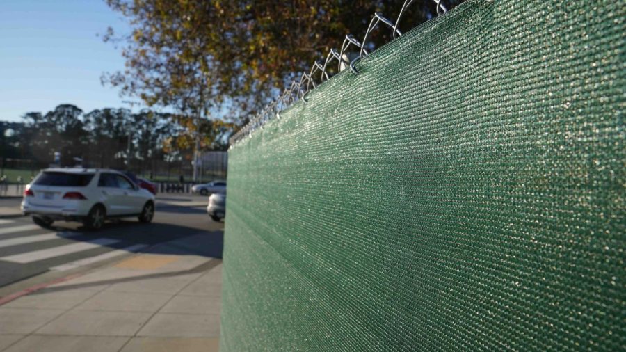Development boundary on SF States West Campus Green near Holloway Ave. on Feb. 1, 2023. Within the fence, newly-approved construction is in the works for a housing project, dining hall and various student service offices. (Joshua Carter/Golden Gate Xpress)