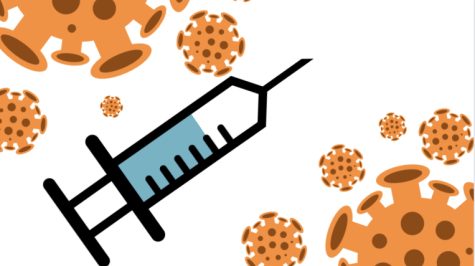 Illustration of a syringe representing vaccines surrounded by viruses. On March 28, 2023. (Leilani Xicotencatl/ Golden Gate Xpress) 