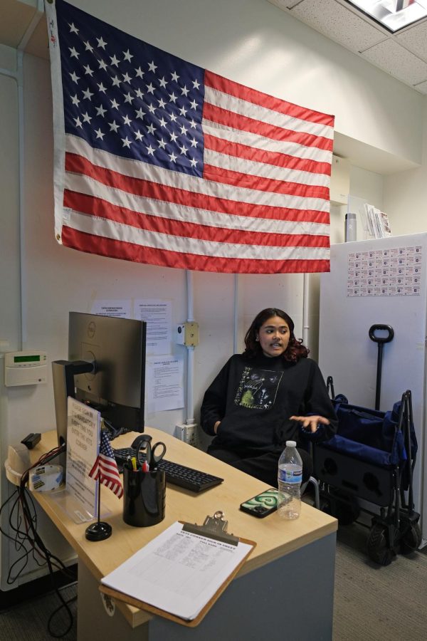Yani Morales, a Veterans Services student assistant at SF State, shares her opinion on former president Trump’s arraignment during an interview on April 4, 2023.(Andrew Fogel/ Golden Gate Xpress)