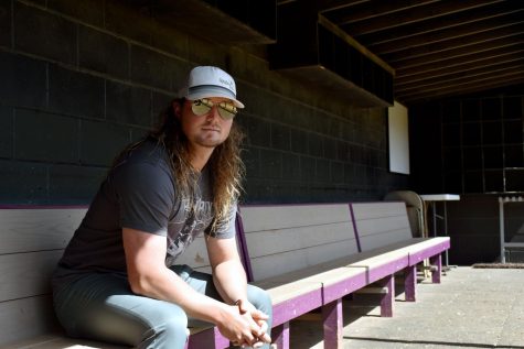 SF State senior, Kody Gardner poses for a portrait at The Swamp at SF State on Monday, April 24, 2023. Gardner plays first base for the Gators. He won the CCAA player of the week twice this year. (Chris Myers /  Golden Gate Express)