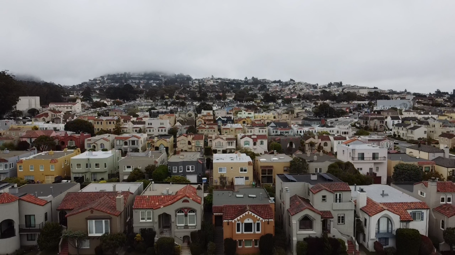 Drone shot showing houses in Inner Sunset on May 12, 2023. Inner Sunset used to be a scene of rolling dunes until it was leveled in the late 19th century and converted to a residential district. Today, the neighborhood is a vibrant mix of community centers, restaurants, and public spaces. (Joshua Carter / Golden Gate Xpress)