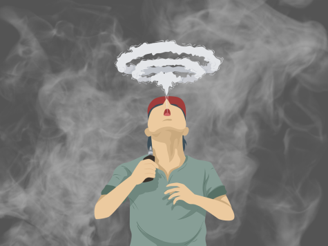 An illustration depicting someone blowing a cloud of vapor. (Jenna Mandarano / Golden Gate Xpress)