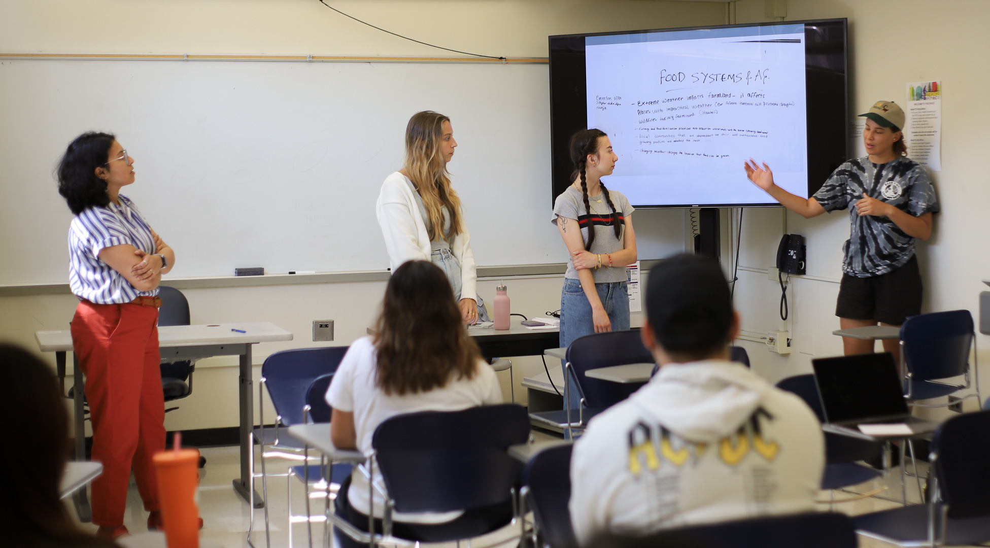 Associate Professor and School of the Environment’s Co-Director Aritree Samanta teaching ENVS 480- Climate Change Adaptation and Justice HSS 156 on August 30, 2023. 
 
(Colin Flynn/ Golden Gate Xpress)
