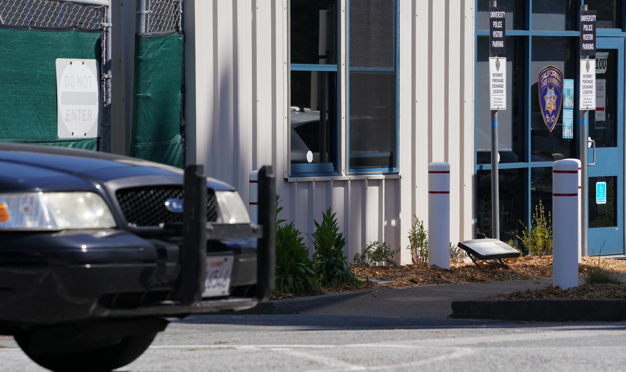 A police car parked in front of the University Police Department station on 100 N State Drive on April 1, 2023. (Joshua Carter / Golden Gate Xpress) 