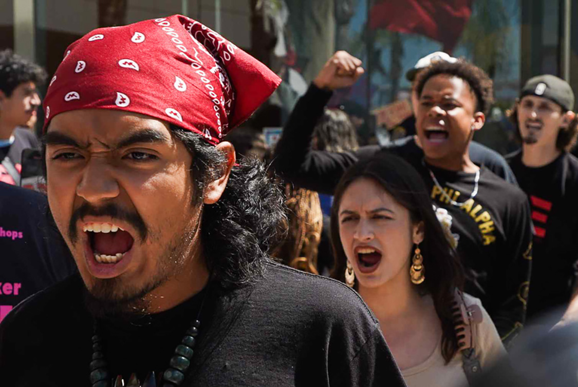 Students protest in front of Dumke Auditorium in Long Beach, CA on Sep. 12, 2023. (Daniel Hernandez)