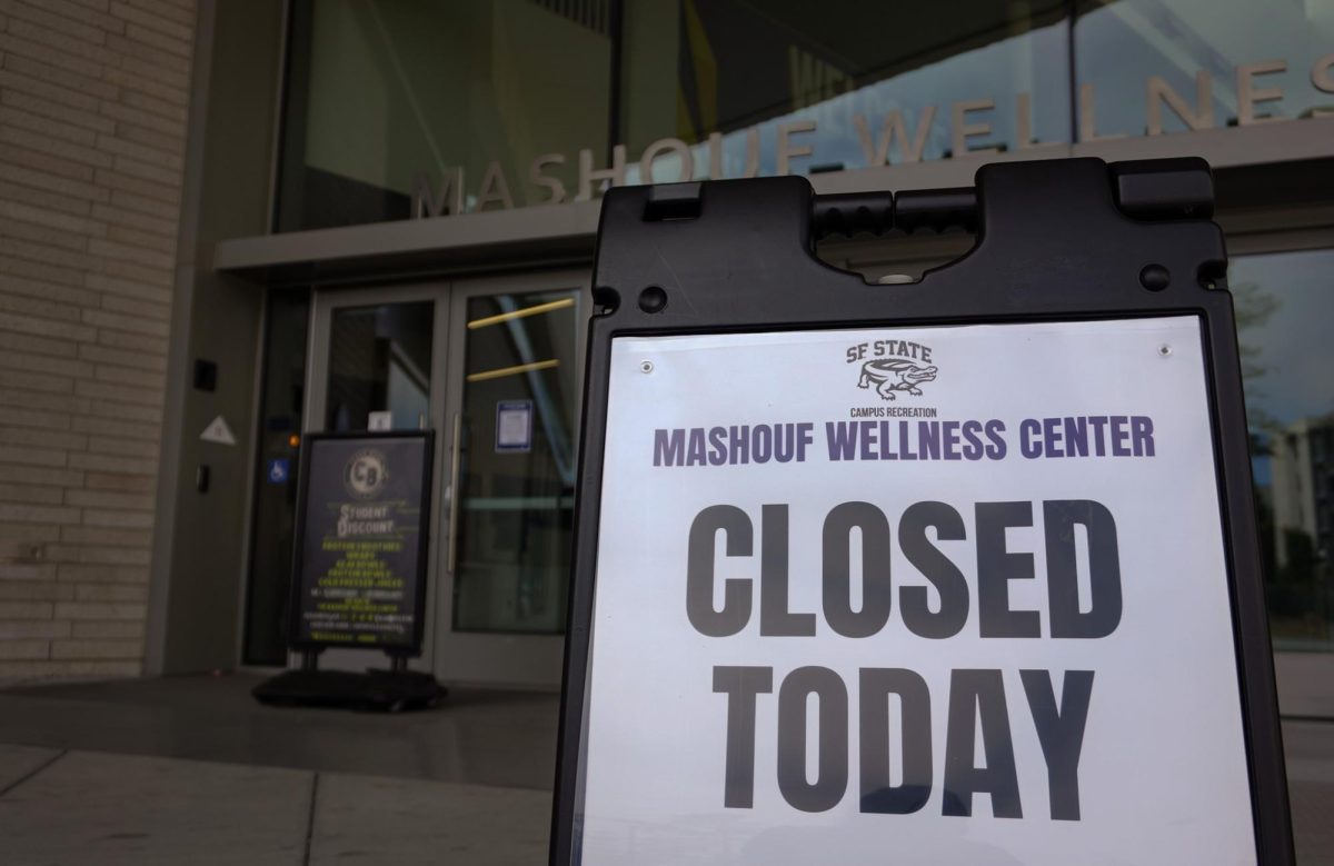 On August 25, 2023 SFSU Campus Recreation announced the closure of Mashouf Wellness Center due to rolling water outages and posted signs in the following days after and have since opened on August 29, 2023. (Michaela Mateo/ Golden Gate Xpress) 
