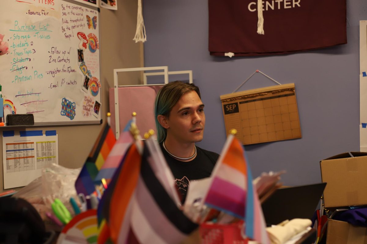 Jeremy Lark, director of the Queer & Trans Resource Center, talks about different resources offered to SFSU students and the struggles they face as a resource center on Oct. 5, 2023. (Colin Flynn / Golden Gate Xpress)
