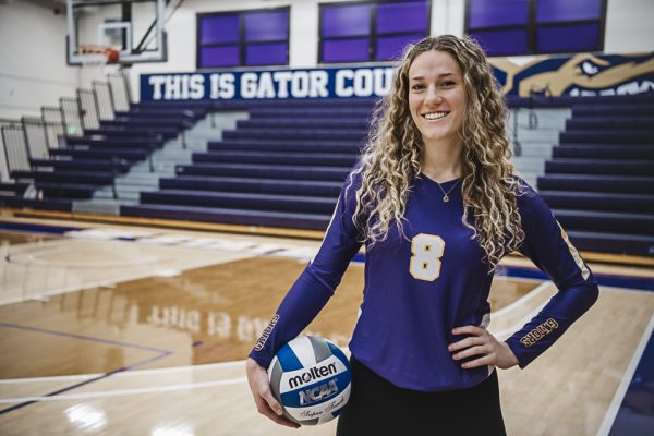 Trinity Yates, a Junior on the SFSU women’s volleyball team, poses for a photo on Nov. 13, 2023. (Matthew Ali/Golden Gate Xpress)