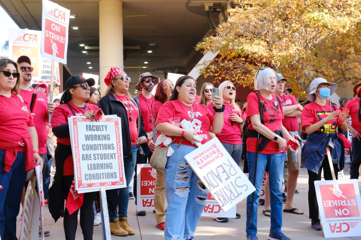 CFA members protest on the third day of the statewide rolling strike on Wednesday, Dec. 6 at California State University, Los Angeles. (Photo credit The Poly Post) 