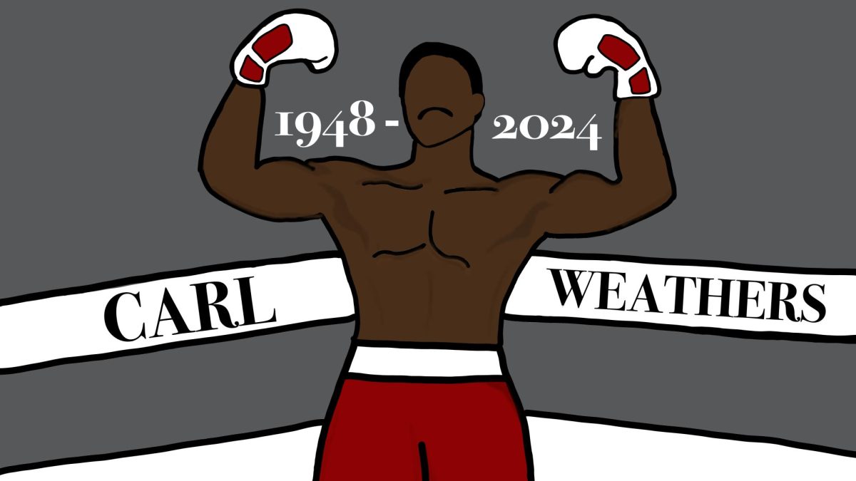 An illustration of Carl Weathers as Apollo Creed, a character in the first four Rocky movies, one of his most famous roles. (Adriana Hernandez / Golden Gate Xpress)