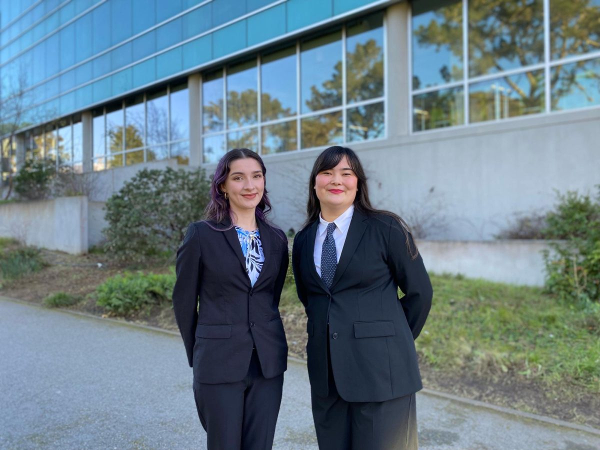 Olivia Clarke (left) and Mayuu Kashimura (right) pose together at San Francisco State University. (Courtesy of McKenna Clausman)
