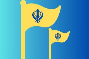 Flags like the ones displayed adorn the houses and vehicles of Khalistan supporters. (Illustration by Kiren Kaur / Golden Gate Xpress)
