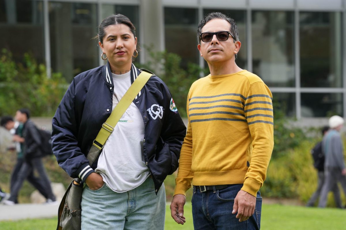 (L-R) Katarina Ardandar, the founder and president of the Student Parent Union (SPU), and Esteban Carrasco, the treasurer for SPU, pose for a picture in the Quad on Wednesday, Sept. 25, 2024. (Andrew Fogel / Golden Gate Xpress)
