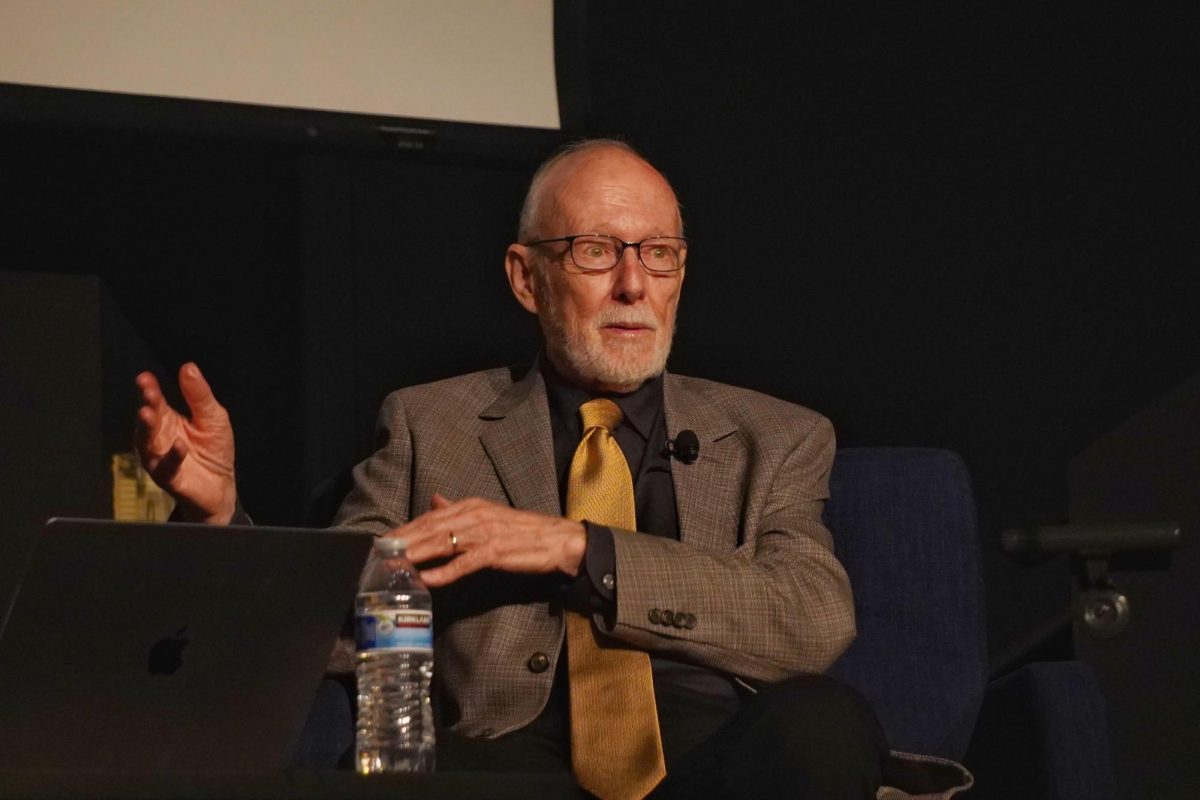 Howard Goldblatt, former SFSU professor and award-winning translator speaks in the Humanities Auditorium on Saturday, Sept. 28, 2024. (Neal Wong / Golden Gate Xpress)