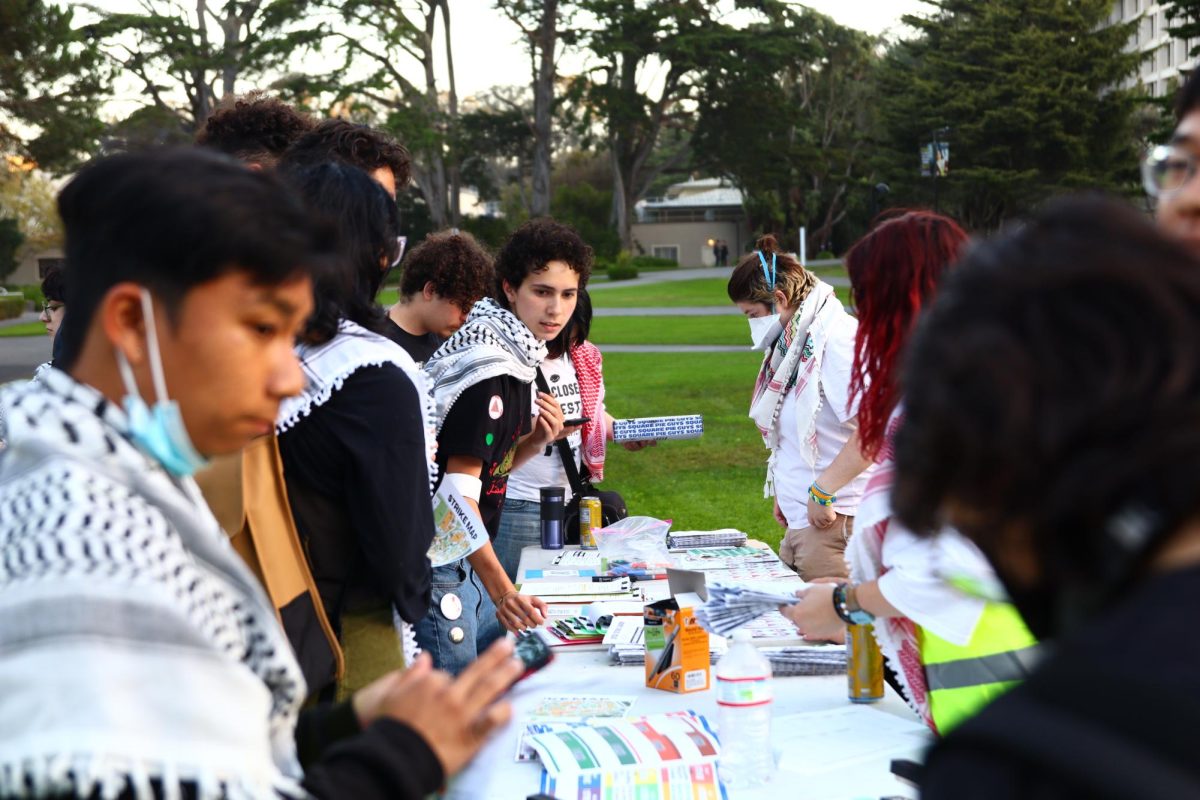 Members of Students for Gaza SFSU gather in the Quad on Tuesday, Oct. 8, 2024. (Jesus Arriaga / Golden Gate Xpress)