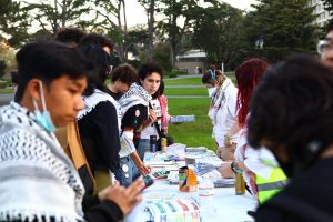 Members of Students for Gaza SFSU gather in the Quad on Tuesday, Oct. 8, 2024. (Jesus Arriaga/ Golden Gate Xpress)