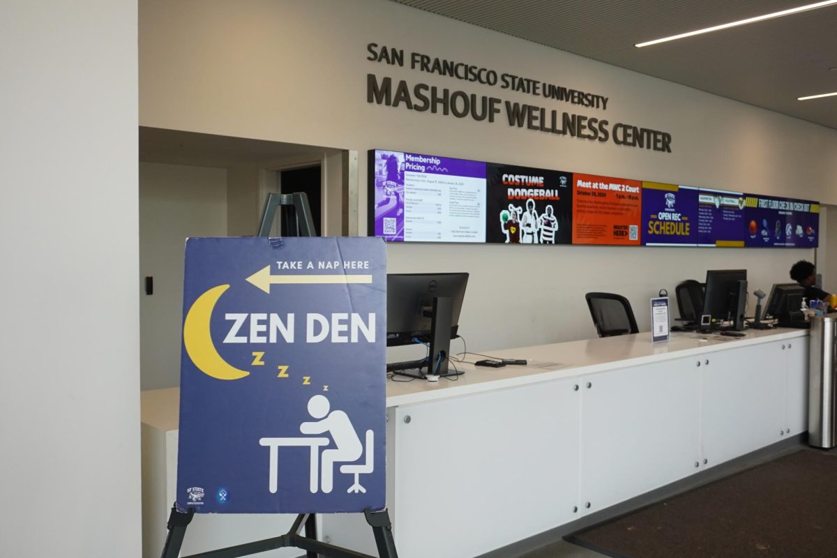 A sign for the Zen Den in Mashouf Wellness Center on Sept. 26, 2024. (Neal Wong / Golden Gate Xpress)