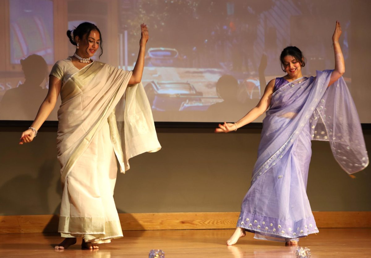 Pankuri Khare (right) dances with a member of the Indian Student Association at their Diwali event in Jack Adams Hall on Friday, Nov. 1, 2024. (Braelyn Furse special to Golden Gate Xpress)