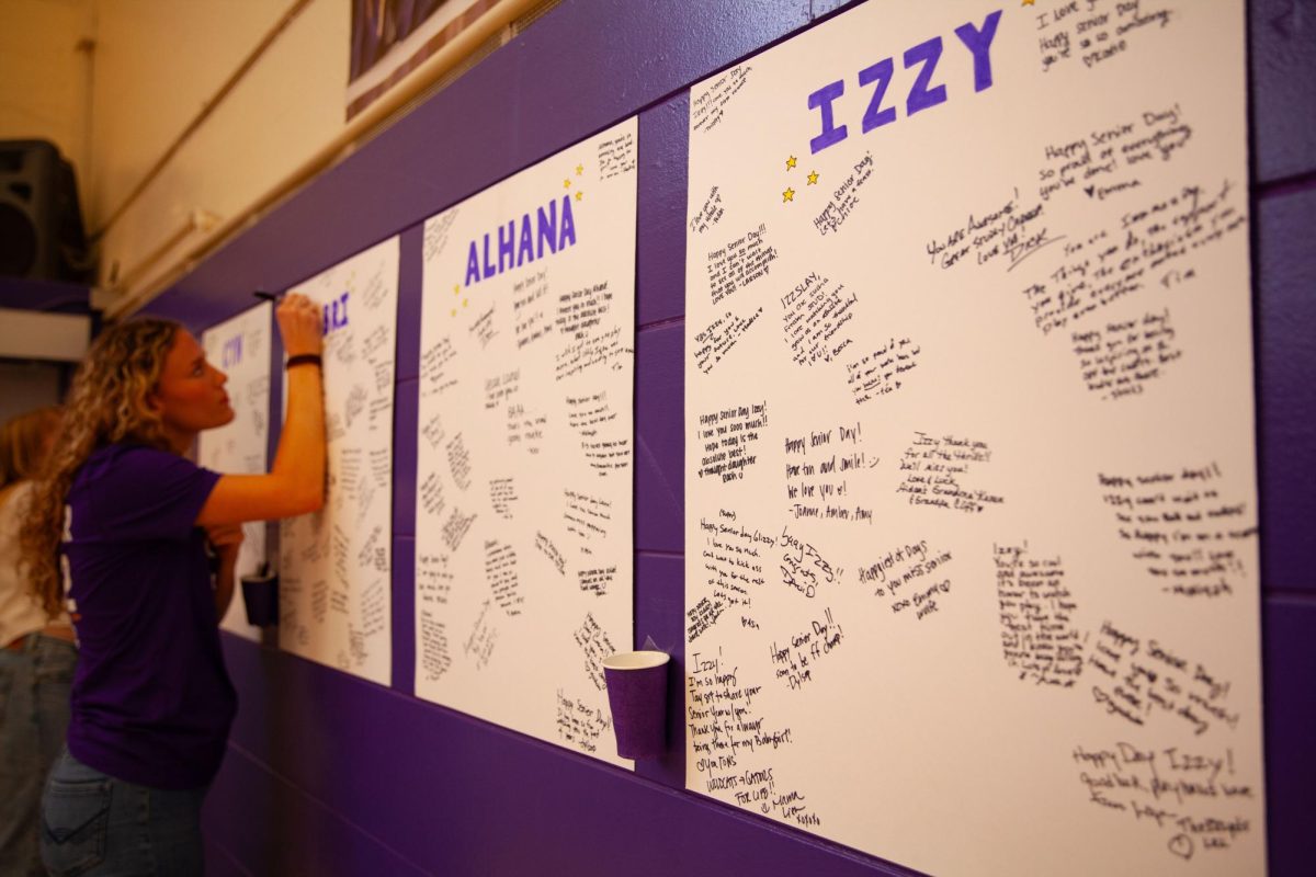 Posters with messages for SFSU Women’s volleyball graduating seniors were placed on a wall in the gym at SFSU on Sunday, Nov. 17, 2024.