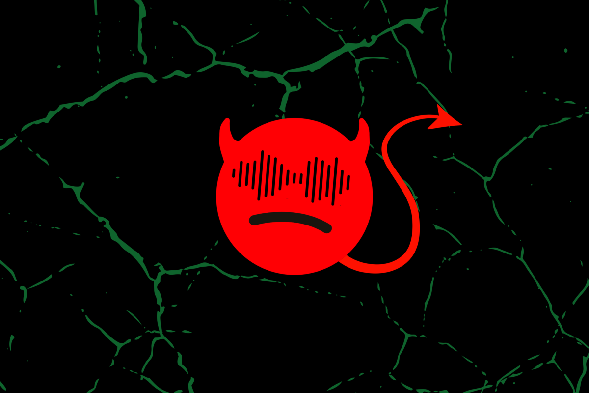 An illustration of Spotify as the devil. (Illustration by Neal Wong and Trevor Schock)