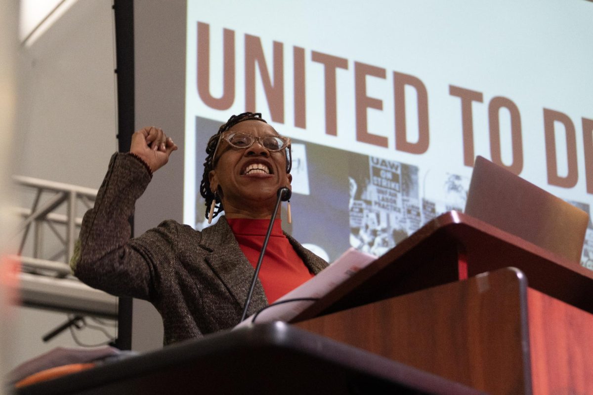 U.S. Rep. Lateefah Simon speaks in Annex I on Saturday, Feb. 22, 2025. (Neal Wong / Golden Gate Xpress)