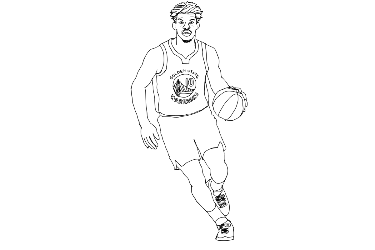 A drawing of Jimmy Butler III, #10 for the Golden State Warriors. (Illustration by Neal Wong / Golden Gate Xpress)