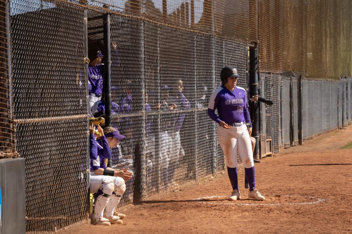 The softball team during a game against the Sonoma State Seawolves at the softball field on March 8, 2025. (Neal Wong / Golden Gate Xpress)