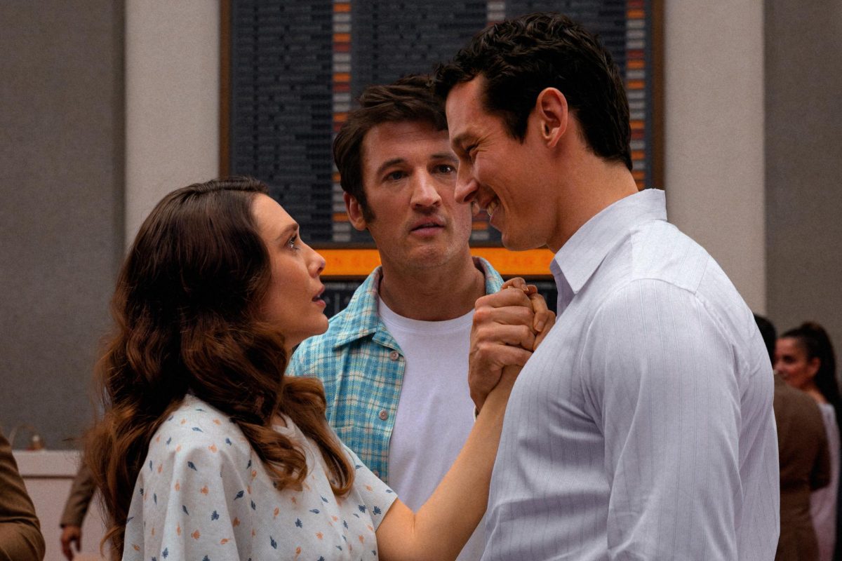 Elizabeth Olsen, Miles Teller and Callum Turner in “Eternity.” (Leah Gallo)